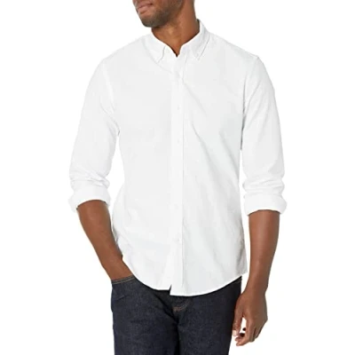 Image de Amazon Essentials Chemise Oxford à manches longues pour homme, coupe ajustée, blanc, taille S
