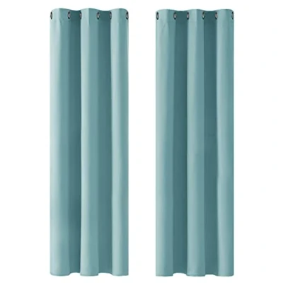 Afbeelding van Deconovo Warmte isolerende verduisteringsgordijnen, modern design met oogjes, gordijnen voor woonkamer en slaapkamer, 107 x 229 cm (breedte hoogte), hemelsblauw, 2 stuks