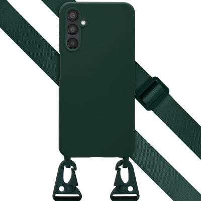 Afbeelding van Selencia hoesje Geschikt voor Samsung Galaxy A25 met koord Siliconen afneembaar Donkergroen