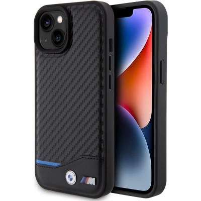 Afbeelding van iPhone 15 Backcase hoesje BMW Effen Zwart Leer