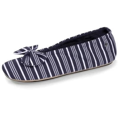 Afbeelding van Isotoner Damesslippers met grote strik en rubberen zool, Zeestreep