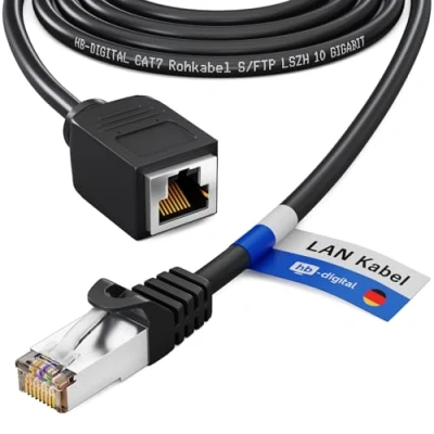 Afbeelding van HB DIGITAL Patchkabel 1 m Cat.7 RJ45 stekker en bus zwart ethernet, LAN netwerkkabelconnector 10 Gbit/s halogeenvrije S/FTP ruwe kabel PIMF 600 MHz Cat7 Cat6a