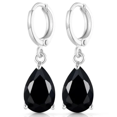 Afbeelding van Crystalline Azuria Zwarte Traans Bengelen Oorbellen met Zirkonia Kristallen 18 kt Witgoud Verguld voor Vrouwen