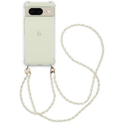 Afbeelding van iMoshion Hoesje Geschikt voor Google Pixel 8 Pro met koord Backcover + armband Parels transparant