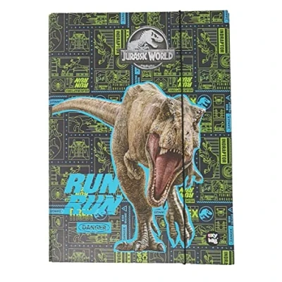 Afbeelding van Robuuste verzamelbox voor kinderen, map schooltas, met elastiek en binnenklep, DIN A4, jongens (Jurassic dinosaurus)