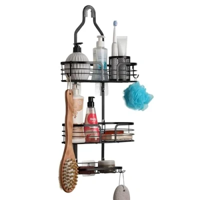 Afbeelding van Belle Vous metalen doucherek Hangend Douche wandrek zonder boren badkamerrek voor over douchekop Badkamer accessoires organizer Zwart