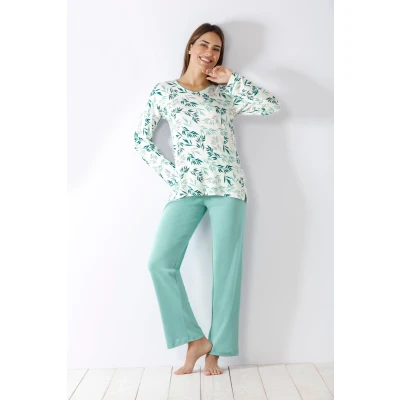 Afbeelding van Warme bladeren dames pyjama Hajo Wit Maat 52/54
