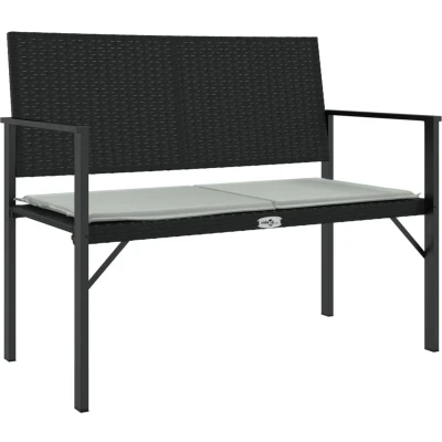 Afbeelding van Tuinbank 2 zits met kussen poly rattan zwart