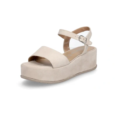 Afbeelding van Tamaris Sandalen met sleehak, Dames, Maat: 40, Ivory suede Leer