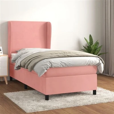 Afbeelding van vidaXL Boxspring met matras fluweel roze 90x200 cm