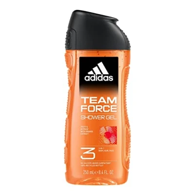 Image de adidas, Team Force Gel douche 3 en 1 pour corps, cheveux et visage, formule végétalienne, 250 ml