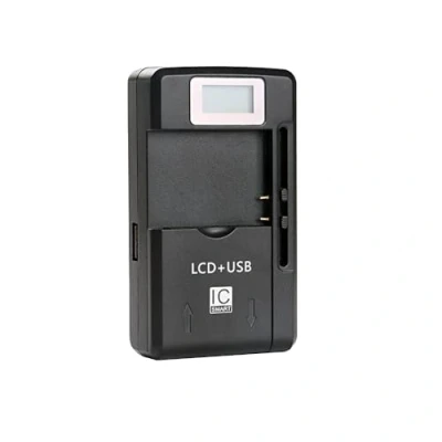 Afbeelding van Trade Shop Universeel lcd laadstation voor 3,7 V Li ion batterij tot 6,5 cm, verstelbaar laadstation, compatibel met vele smartphones, digitale camera&#039;s, batterijen incl
