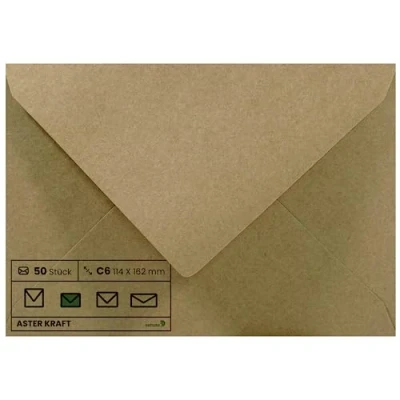 Afbeelding van Netuno 50 enveloppen kraftpapier C6 114 x 162 mm 100 g Aster Kraft bruin vintage retro recycling milieuvriendelijk papier voor wenskaarten uitnodigingen bruiloft verjaardagen