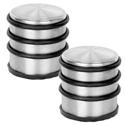 Afbeelding van HRB 2 stuks deurstoppers van massief roestvrij staal, zware deurstopper met modern design, rubberen ring ter bescherming deuren, zilverkleurig
