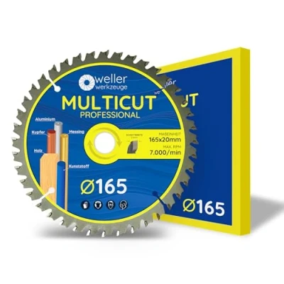 Afbeelding van WELLERWERKZEUGE Multicut Professioneel cirkelzaagblad, 165 x 20 mm + 16 mm, 40 tanden, voor hout, kunststof, aluminium, geschikt accucirkelzaag