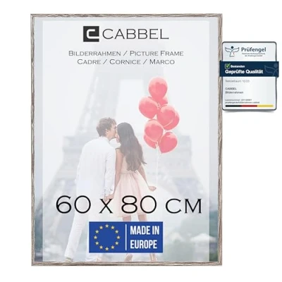 Afbeelding van CABBEL 1x cadre photo 60x80 cm chêne foncé 1 Pack pour documents, collage, poster MDF bois verre acrylique Picture Frame, puzzle, images, à suspendre