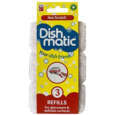 Afbeelding van Dishmatic Set van 3 reservekoppen voor afwasspons tegen krassen met antibacterieel schuurmiddel, wit