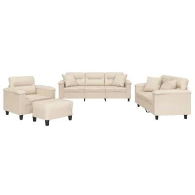Afbeelding van vidaXL 4 delige Loungeset met kussens microvezelstof beige