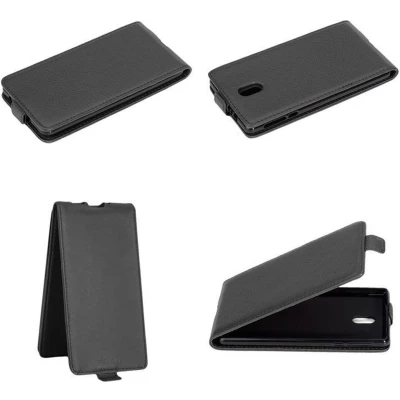 Afbeelding van Cadorabo Hoesje geschikt voor Nokia 3 2017 in KAVIAAR ZWART Beschermhoes Case Cover flip design, gemaakt van glad kunstleder