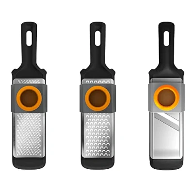 Afbeelding van Fiskars Mandoline en raspenset, 3 delig, metaal/kunststof, functionele vorm, 1014414