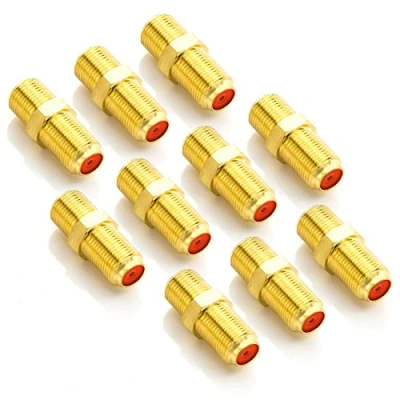 Afbeelding van deleyCON 10 x SAT connector verlengkabel voor coaxkabels, 2 F stekker, goudkleurig, kabel BK