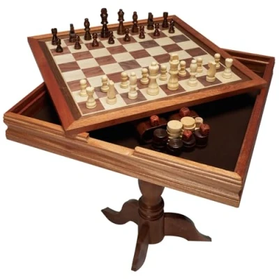 Image de VEVOR Jeu d&#039;Échecs Dames Backgammon 3 en 1, Échiquier Bois de Haute Qualité 44 x 67,5 cm, Table Combo Luxe, Cadeau Idéal Matériels pour Jeux Société Famille Fête Soirée Maison