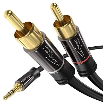 Afbeelding van KabelDirekt kabel 3 m RCA/3,5 mm naar 2 mannelijke adapterkabel (Y splitter audiokabel, voor het aansluiten van smartphones/laptops en andere apparaten op hifi systemen/luidsprekers)