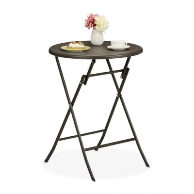 Afbeelding van Relaxdays tuintafel ronde balkontafel inklapbare buitentafel kleine klaptafel 60 cm bruin