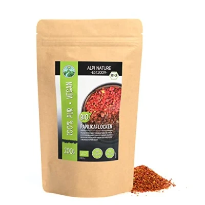 Afbeelding van biologische paprikavlokken (200 g), paprikavlokken, 100% natuurlijk, zonder additieven, gemalen paprika