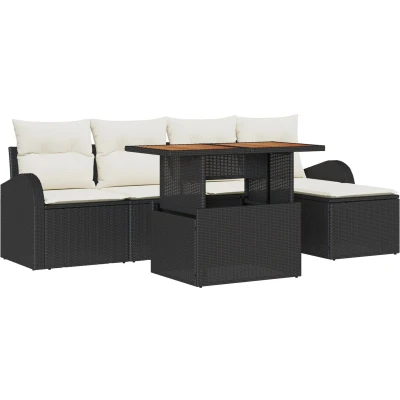 Afbeelding van vidaXL 6 delige Tuinsalonset met Kussens Zwart Poly Rattan
