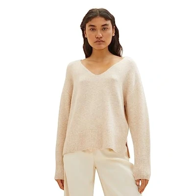 Afbeelding van TOM Tailor Denim MIT V Ausschnitt Trui, Dames, Maat: Medium, Dusty sand beige melange
