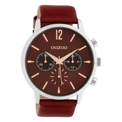 Afbeelding van Oozoo Herenhorloge met leren band Ø 48 mm bordeaux C10356 armband, Armband