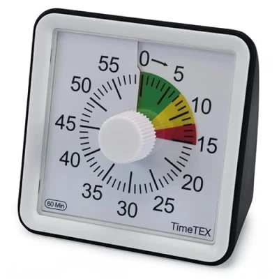 Afbeelding van TimeTEX Compacte stille klok met signaalschijf 60 minuten visuele timer
