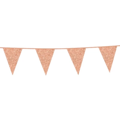 Afbeelding van Vlaggen slinger glitter rose goud karton 16x20cm 6m