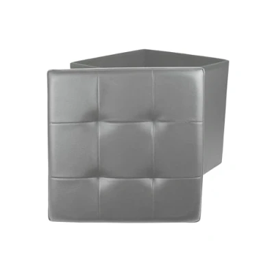 Afbeelding van Home Deco Factory HD3401 Zitzak, opbergkist, opvouwbaar, vierkant, kunstleer, grijs, H 38 x cm