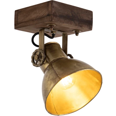 Afbeelding van QAZQA Industriële plafondspot brons met hout 18 cm Mangoes