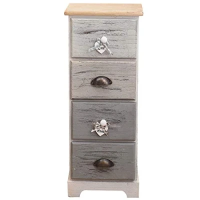 Afbeelding van Rebecca Mobili Kleine commode, opbergkast met 4 laden, wit/blauw/grijs, retrostijl, Paulownia hout, voor slaapkamer badkamer afmetingen: 72 x 29 25 cm (h b l) art. RE4482