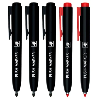 Afbeelding van EXPERT Set van 5 push markers Waterdichte marker met kliktechnologie Sneldrogend en navulbaar Drukknop voor bediening één hand Permanente oppervlakken