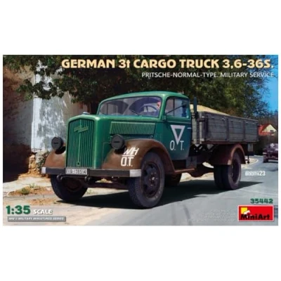Afbeelding van 1:35 MiniArt 35442 Duitse Opel Blitz 3t Cargo Truck 3,6 36S. Pritsche Normal Type Military Service Plastic Modelbouwpakket