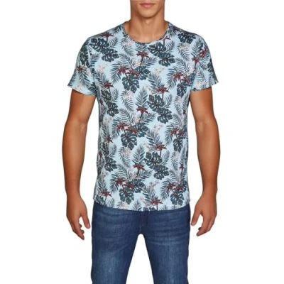 Afbeelding van riverso RIVBill T shirt voor heren, ronde hals, korte mouwen, Hawaï bloemenprint, 100% katoen, blauw, groen, marineblauw, zwart, S, M, L, XL, XXL, 3XL, 4XL, 5XL, Skyride Blue