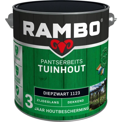 Afbeelding van Rambo Pantserbeits Tuinhout Dekkend Zijdeglans Diepzwart 1123 2,5 liter