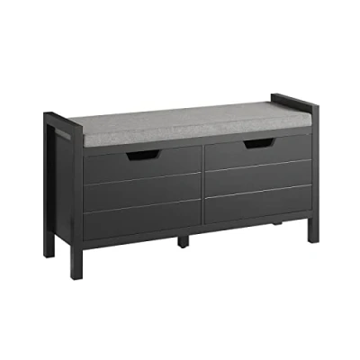 Afbeelding van SoBuy FSR63 SCH opbergbank, lage entree met gevoerd kussen en 2 deuren, entreemeubel, schoenenkast, comfortabele schoenenbank, 91 x 30 50 cm, zwart