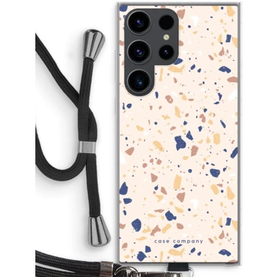 Afbeelding van Case Company® hoesje met Koord geschikt voor Samsung Galaxy S23 Ultra Terrazzo N23 Telefoonhoesje Zwart Bescherming aan alle Kanten en Over de Schermrand
