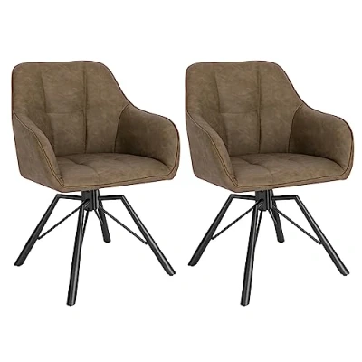 Afbeelding van WOLTU BH366br 2 360 draaibare stoel, eetkamerstoel, keukenstoel, ergonomische stoel van kunstleer in vintage stijl, gevoerde zitting, metalen poten, bruin,