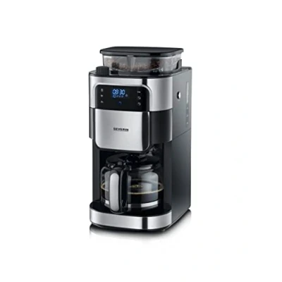 Afbeelding van Severin KA 4813 Filter Koffiezetapparaat met rvs bonenmaler Glazen kan Extra stille werking Zwart / Zilver