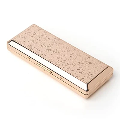 Afbeelding van Metalen sigarettenetui, dubbelzijdige veerclip, geschikt voor 10 x 100 mm sigaretten (gouden wijnstok)