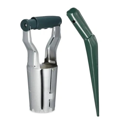 Afbeelding van Relaxdays bloembollenplanter 2 delige set bollenplanter tulpenbollen pootstok metaal