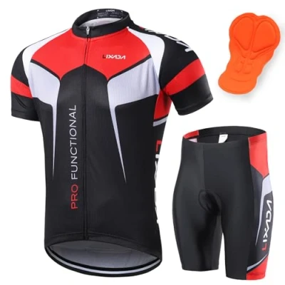 Afbeelding van Lixada Fietsshirt met korte mouwen voor heren, sneldrogend, ademend, 3D gevoerde shorts