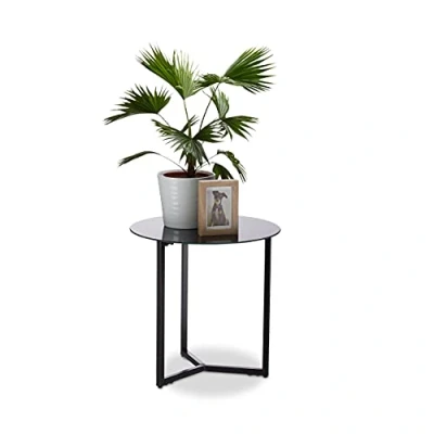 Afbeelding van relaxdays Bijzettafel glas metaal rond designertafel salontafel koffietafel tafel zwart