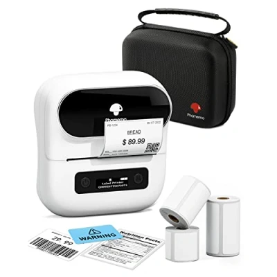 Afbeelding van Phomemo M220 Bluetooth labelprinter voor barcode, adres, thuis, mailing, kleine bedrijven, kleding, draagbare met 3 rollen etiketten